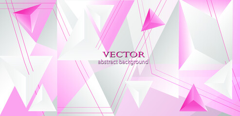 Abstract geometric background with pink and white triangles