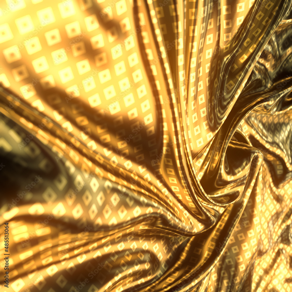 Poster 3d rendering gold luxurious cloth material with pattern of shiny rectangles. elegant digital illustr