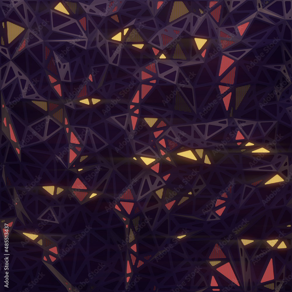 Aufkleber Abstract dark triangular geometric background with glowing light areas. 3d rendering digital illustration