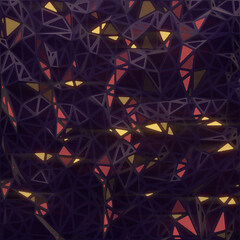 Abstract dark triangular geometric background with glowing light areas. 3d rendering digital illustration