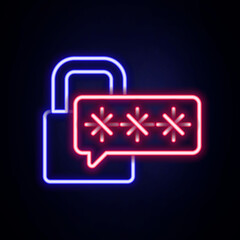 Glowing neon line Cyber security icon isolated on brick wall background. Closed padlock on digital circuit board. Safety concept. Digital data protection. Colorful outline concept. Vector