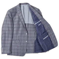 classic men's suit, gray plaid jacket, on a white background