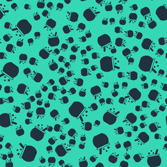 Black Halloween witch cauldron icon isolated seamless pattern on green background. Happy Halloween party. Vector