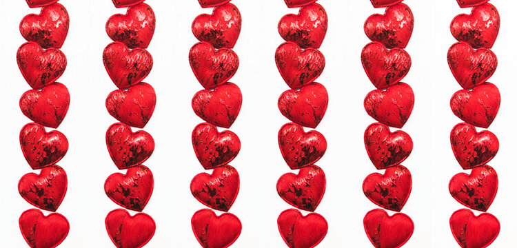 Valentine's day banner, St. Valentine's Day. Red hearts on a white background.