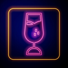 Glowing neon Wine glass icon isolated on black background. Wineglass sign. Vector