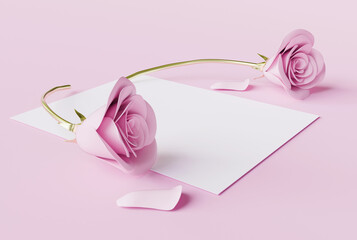 3D rendering and illustration. rose and paper creation. 