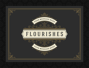 Vintage ornament greeting card calligraphic ornate swirls and vignettes frame design vector template