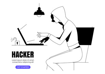 Woman hacker phishing with laptop computer stealing confidential data, personal information, user login, password, document, email and credit card. Cyber criminal phishing and fraud, online scam and s