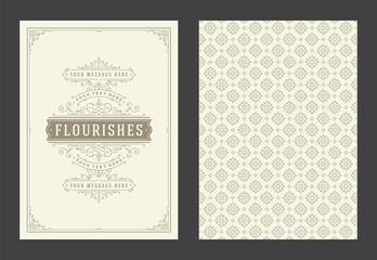 Vintage ornament greeting card calligraphic ornate swirls and vignettes frame design vector template