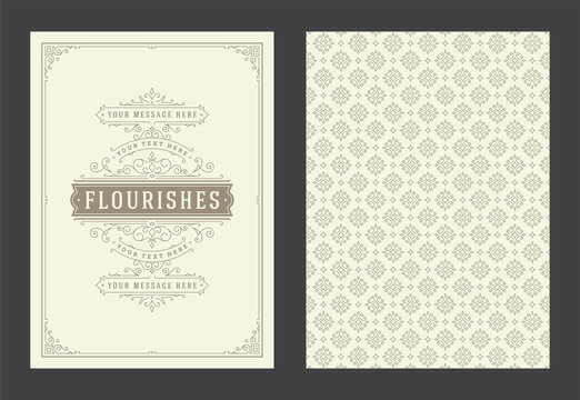 Vintage ornament greeting card calligraphic ornate swirls and vignettes frame design vector template