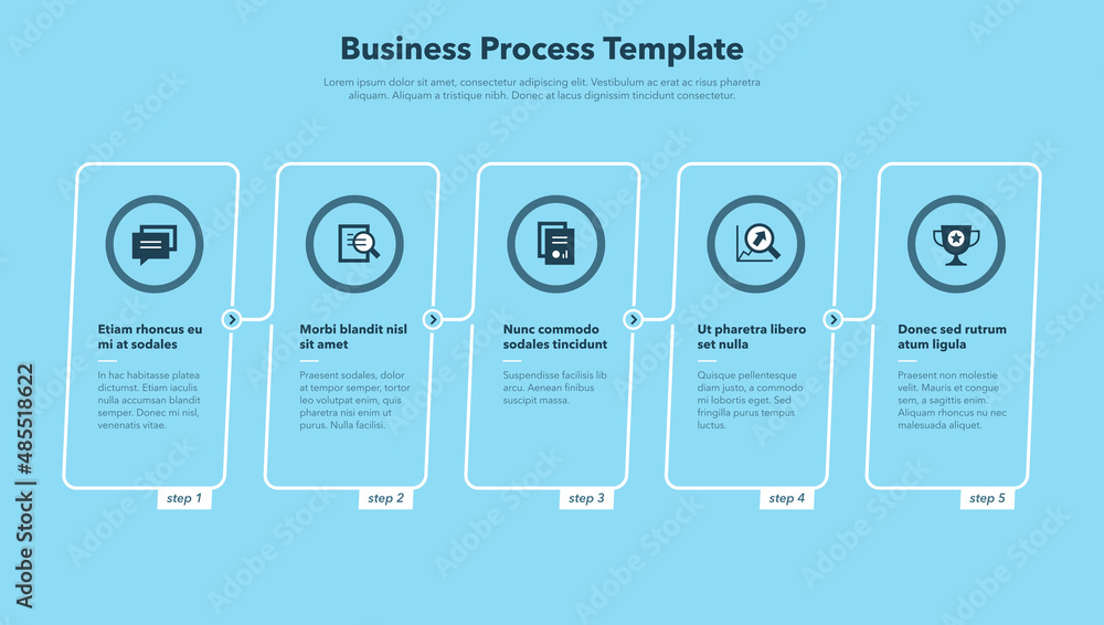 Poster Simple business process template with five steps - blue version. Easy to use for your website or presentation.