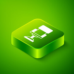 Obraz premium Isometric Office chair icon isolated on green background. Green square button. Vector