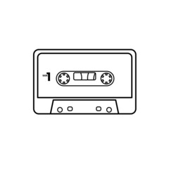 Cassette Icon in Outline Style on a White Background Suitable for Audio, Music, Recording Icon. Isolated