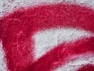 Texture of pink paint on a white wall, graffiti, street art. Traces and brush
