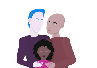 A couple of men with an adopted child - LGBT illustration