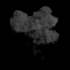 Bubbly Dense and Grey Smoke Cloud of the end of an Explosion on black
