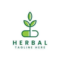 herbal capsule in line style logo design