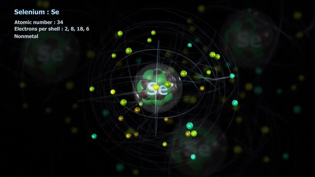 Atom of Selenium with 34 Electrons in infinite orbital rotation with atoms