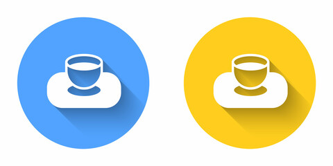 White Soy sauce in bowl icon isolated with long shadow background. Circle button. Vector