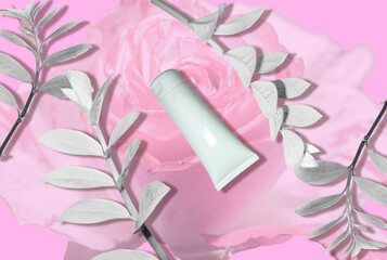 Top view of mockup of white squeeze bottle plastic tube for branding of medicine or cosmetics - cream, gel, skin care, toothpaste.