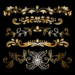 Gold hand drawn vintage floral borders 