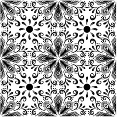 Ethnic feathers abstract mandala seamless pattern background.