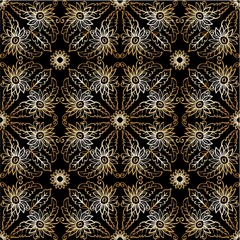 Gold mandala seamless pattern sunflower background.