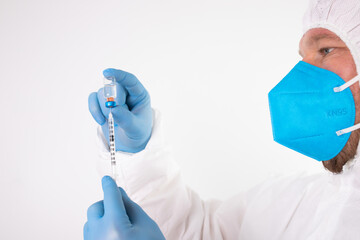 Herd immunity in community, doctor with vaccine.