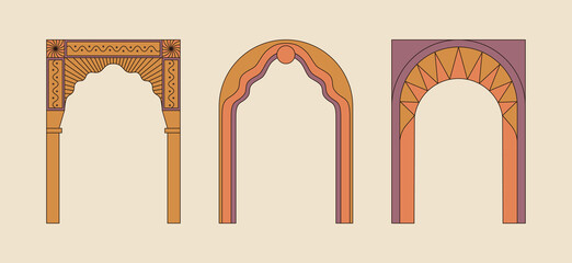 Vector set of design elements and illustrations in simple linear style - abstract arcs forms and shapes with copy space for text - logo design templates, badges and stickers for social media