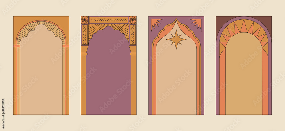 Poster vector set of design elements and illustrations in simple linear style - abstract arcs forms and sha
