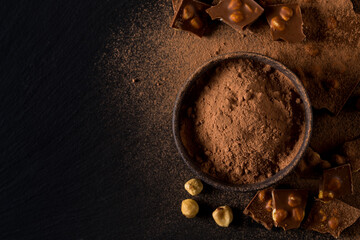 Сocoa powder  and chocolate nuts pieces