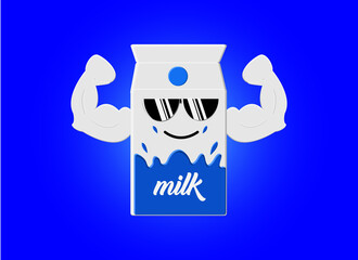 Illustration vector graphic of Muscular milk box showing his biceps, perfect for nutrition product, etc