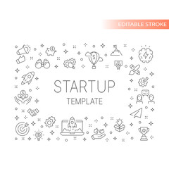 Business startup line vector banner template. Growth, start up development and launch outlined frame.
