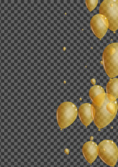 Gold Balloon Background Transparent Vector. Helium Abstract Card. Yellow Latex Toy. Confetti 3d Set.