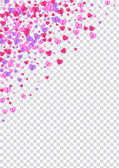 Tender Heart Background Transparent Vector. Anniversary Frame Confetti. Violet Happy Pattern. Red Confetti Random Backdrop. Pink Birthday Texture.