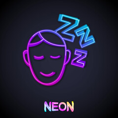 Glowing neon line Dreams icon isolated on black background. Sleep, rest, dream concept. Resting time and comfortable relaxation. Vector