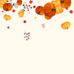 Colorful Pumpkin Background Beige Vector. Plant Vibrant. Burgundy Abstract Set. Maple Banner. Green Gourd Print Border.