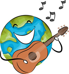 Mascot Earth Song Guitar Music Notes Illustration