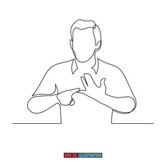 Continuous line drawing of The man counts on his fingers. Template for your design works. Vector illustration.