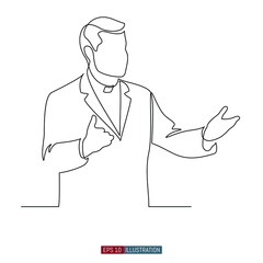 Continuous line drawing of The priest extends his hands to the people. The pastor addresses the faithful. Church sermon. Template for your design works. Vector illustration.