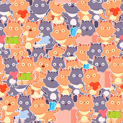 Cute cat vector cartoon seamless pattern.