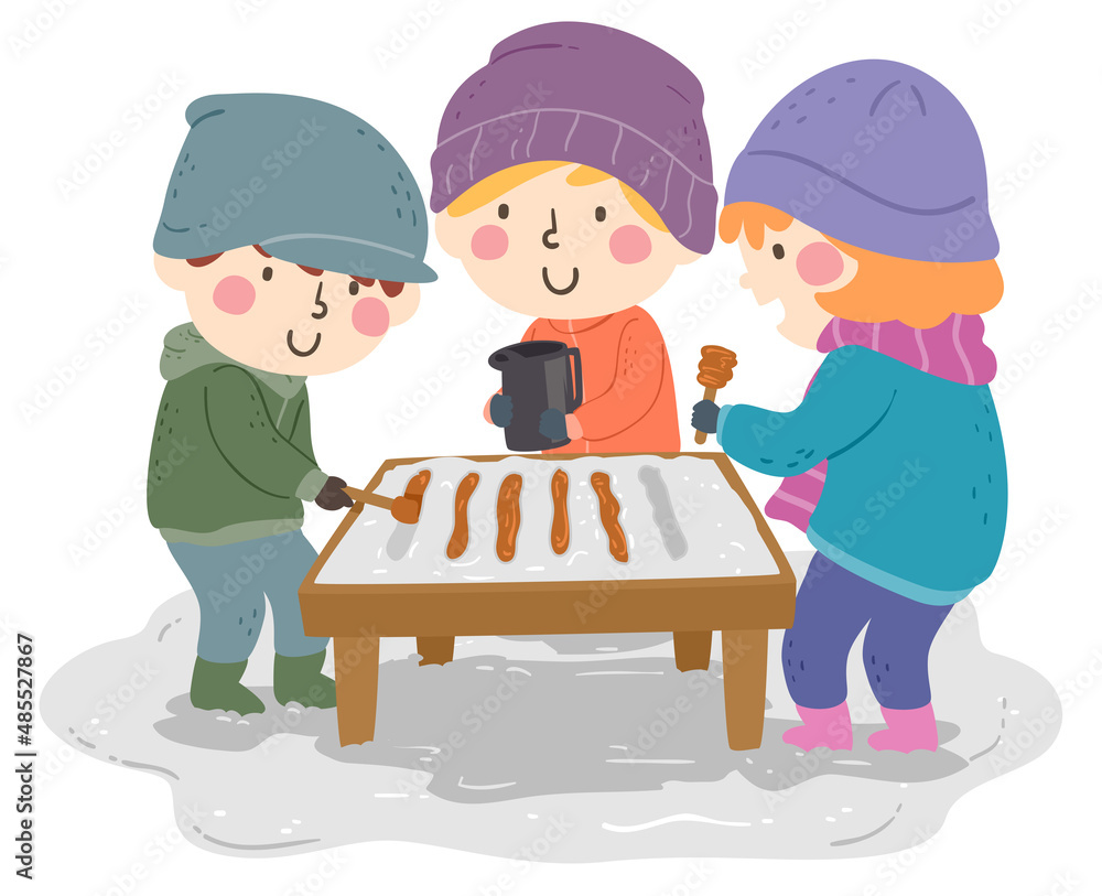 Canvas Prints Kids Make Maple Candy Outdoors Winter Illustration