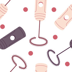 Handheld milk frother vector cartoon seamless pattern background for wallpaper, wrapping, packing, and backdrop. © Roi_and_Roi