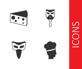 Set Italian cook, Cheese, Carnival mask and icon. Vector