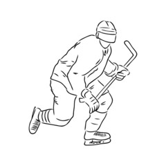 Ice hockey player, isolated vector silhouette, ink drawing