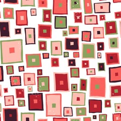 Elegant handwritten seamless pattern with lots of squares of different colors and rectangles interspersed in them. For any textile design, wallpaper or background.