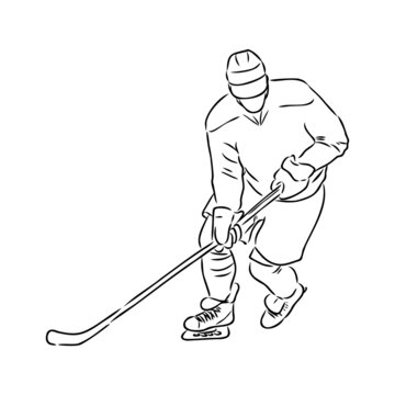 recommend clip art: Ice hockey player, isolated vector silhouette, ink drawing