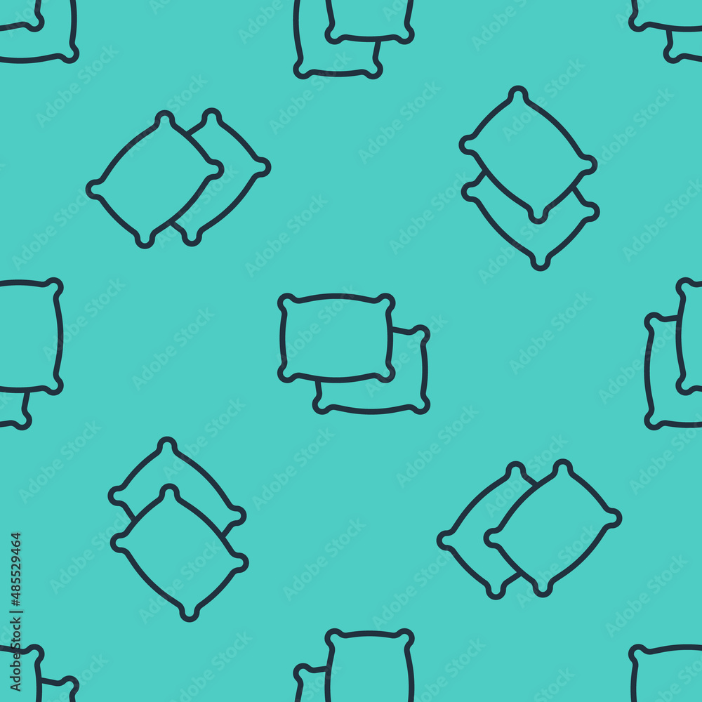Poster black line rectangular pillow icon isolated seamless pattern on green background. cushion sign. vect