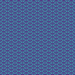 colorful simple vector pixel art seamless pattern of minimalistic turquoise and purple scaly japanese water waves pattern
