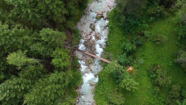 Austrian Alps River Rapids Forest Tree Overhead Aerial